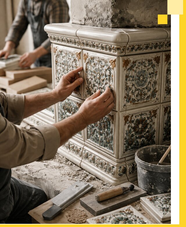 Изразцовые камины под ключ в Карпинске: проект и монтаж