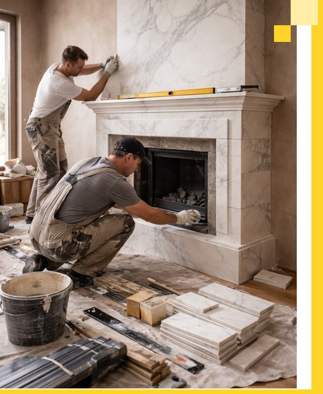 Отделка каминов в Карпинске качественные облицовочные работы