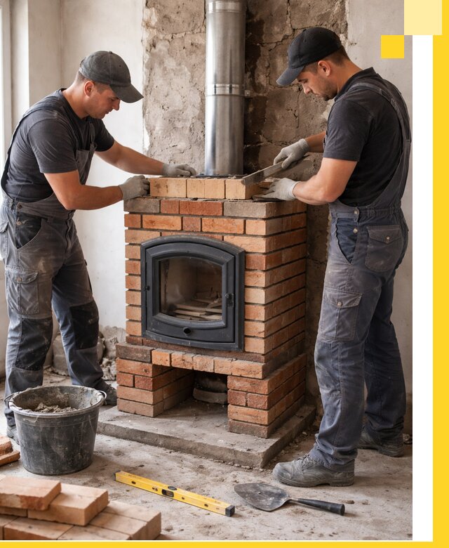 Монтаж печи камина под ключ в Карпинске с гарантией и пусконаладкой