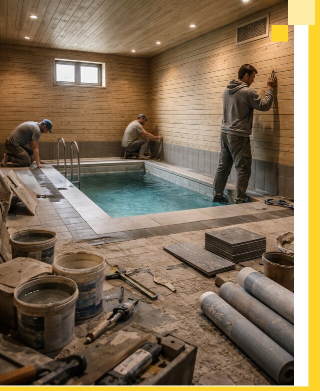 Строительство бани с бассейном и сауной под ключ в Карпинске