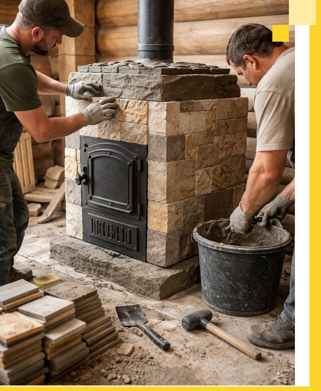 Облицовка банной печи под ключ в Карпинске: камень и плитка