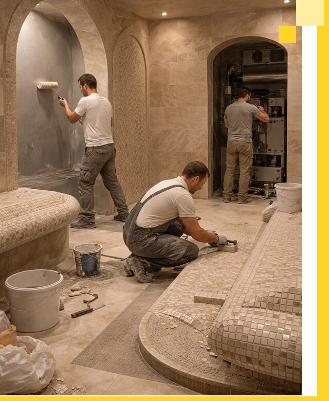 Строительство бани с хамамом и бассейном под ключ в Карпинске