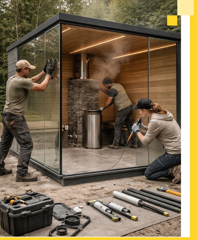 Проектирование и строительство стеклянных бань в Карпинске