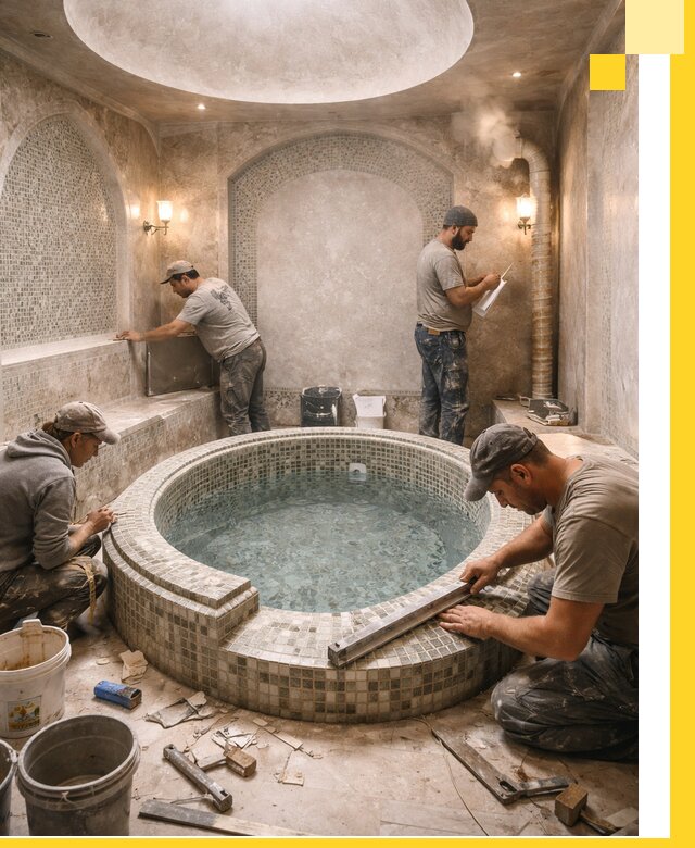 Профессиональное строительство хамама с бассейном в Карпинске под ключ