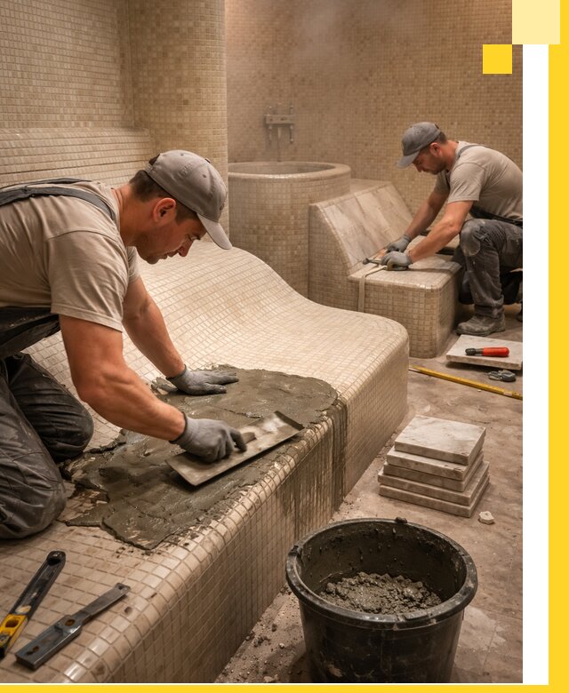 Лежаки для хамама под ключ в Карпинске, проект и монтаж